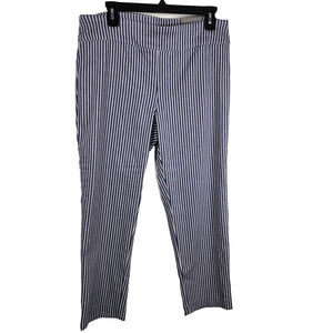 Van Heussen Womens Pinstriped Pull On Cropped Pants 14 Super Stretch Slim Fit
